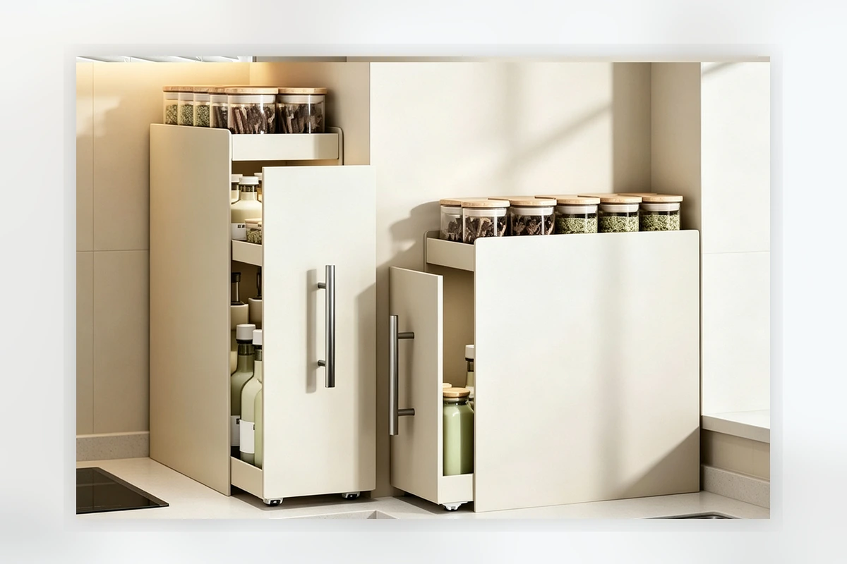 Pull-out kitchen spice rack cabinet