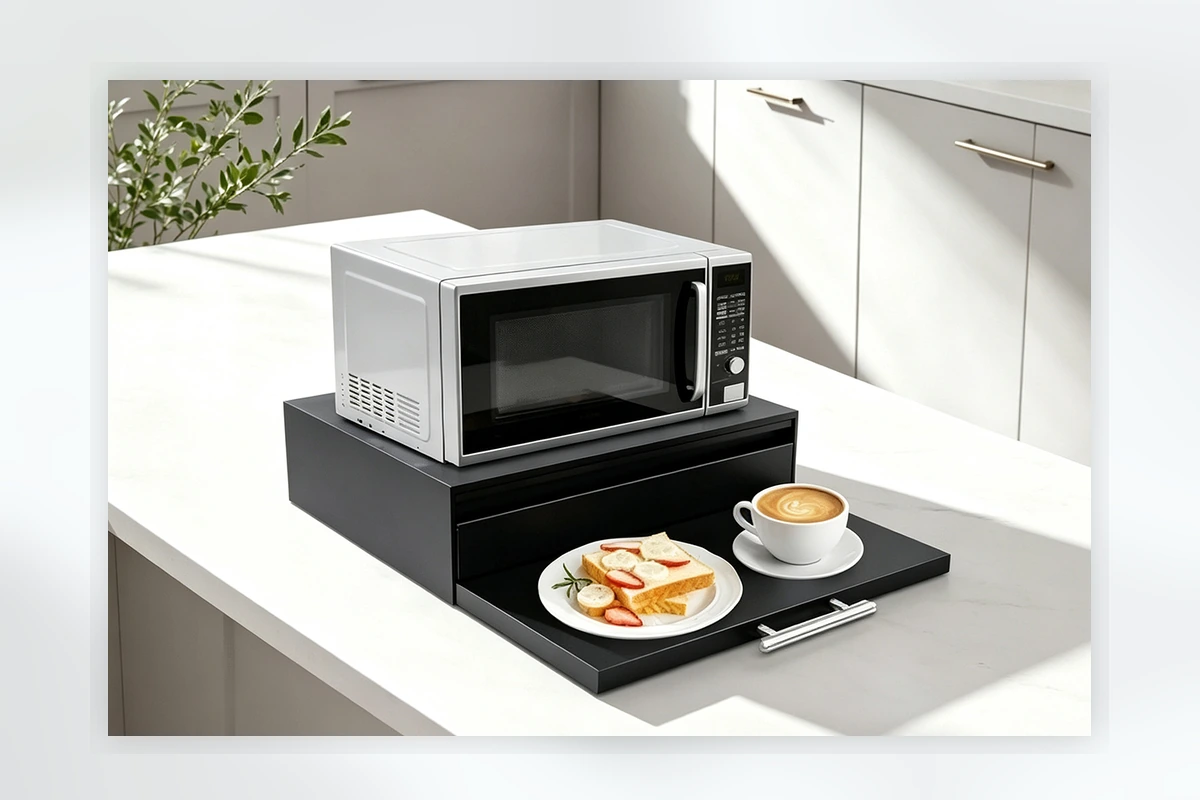 Two-tier microwave stand with pull-out drawer