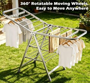 Stainless Steel Foldable 3-Tier Drying Rack & Laundry Organizer with Multi-Purpose Storage Shelves