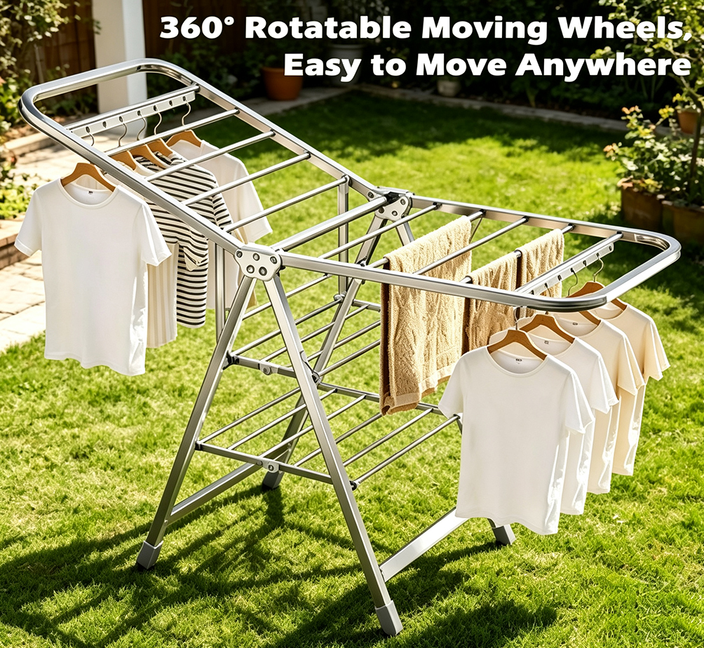 Stainless Steel Foldable 3-Tier Drying Rack & Laundry Organizer with Multi-Purpose Storage Shelves