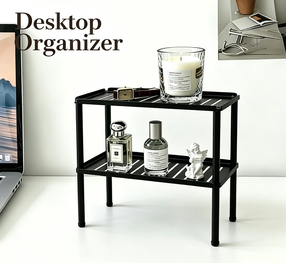 3-in-1 Modular Aluminum & Carbon Steel Desk Organizer Rack – 2-Tier, Split, or Staggered Configuration for Home, Office, and Kitchen