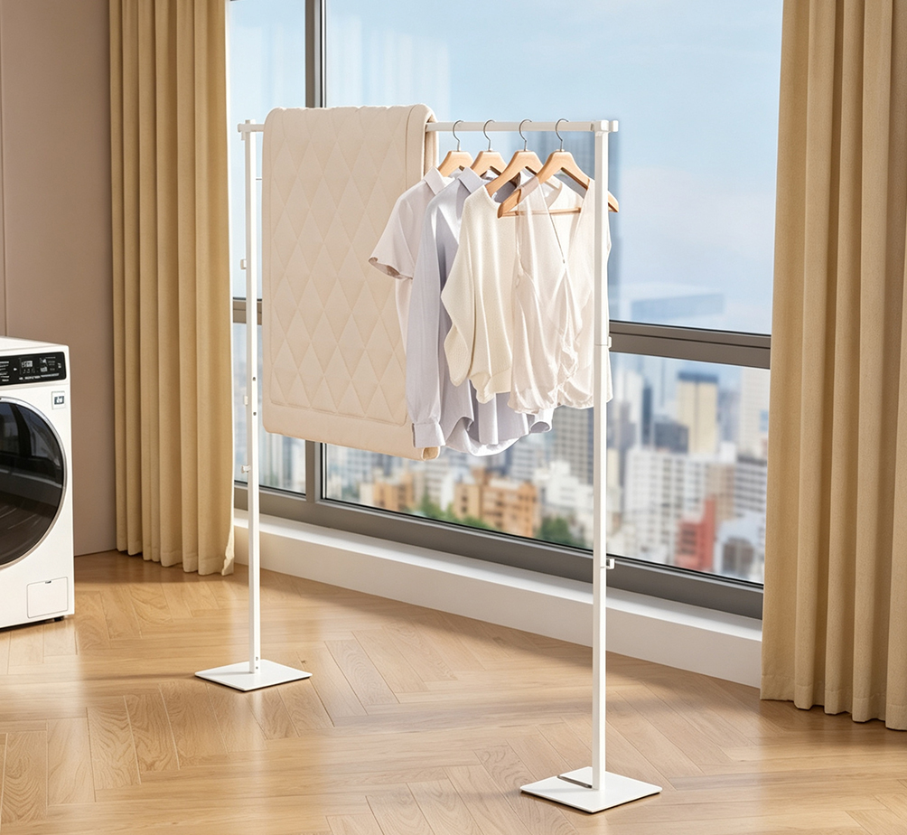 2-in-1 Convertible Drying Rack & Garment Stand – Adjustable Telescopic Clothes Drying Rod with Detachable Design