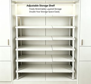 Adjustable Stackable Shelf Organizer – 3-Tier Expandable Storage Rack for Wardrobes & Cabinets