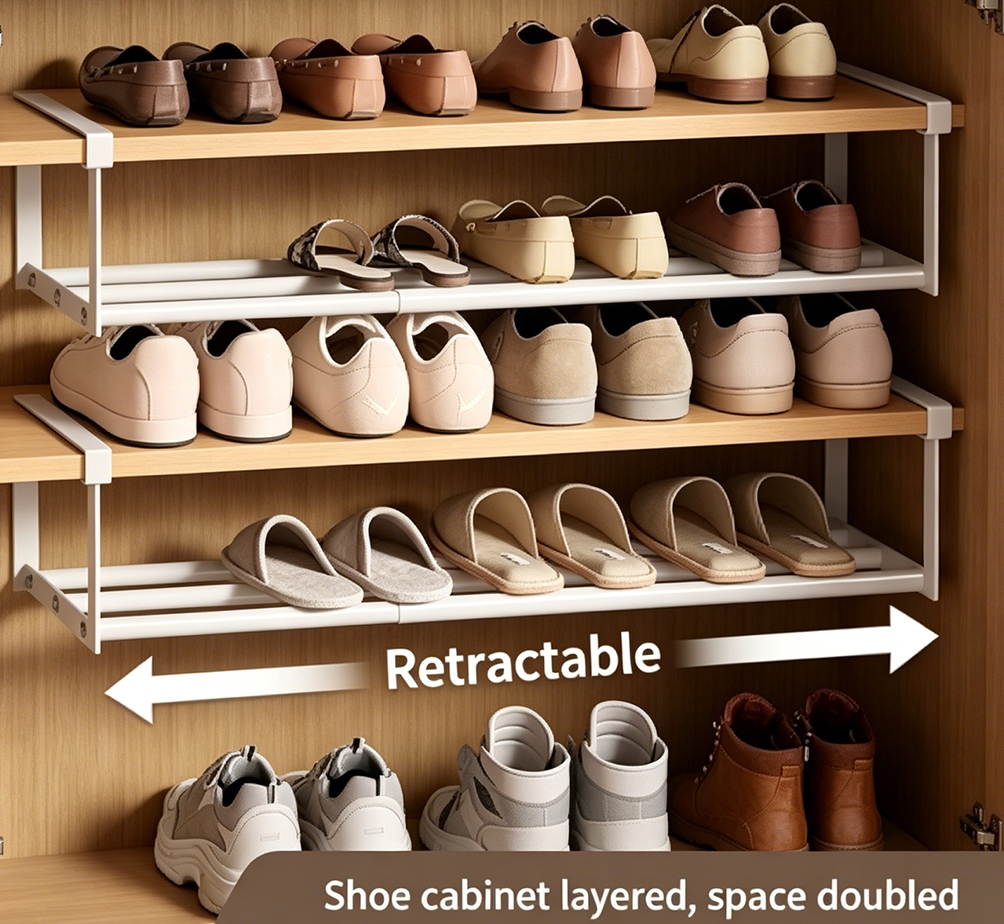 Adjustable Hanging Shoe Rack – No-Drill Extendable Shelf for Cabinets & Wardrobes