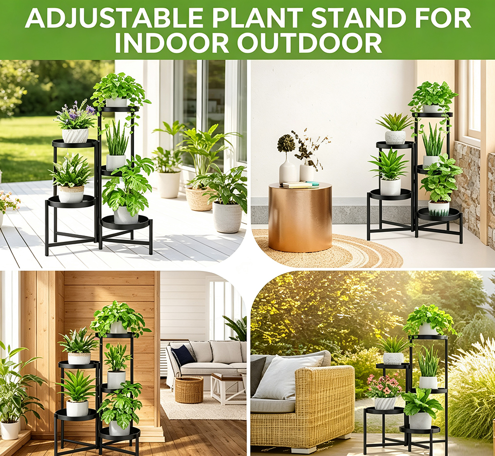 5-Tier Plant Stand with Circular Trays – Iron Flower Shelf for Indoor & Outdoor Use