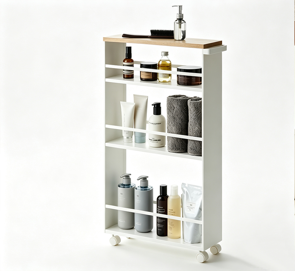Narrow Gap Storage Cart with Wood Top – 5.5" Slim Rolling Shelf for Refrigerator Side, Laundry Room & Bathroom