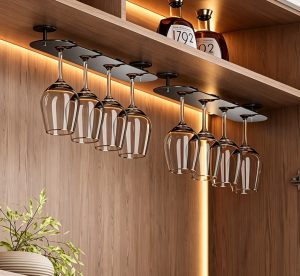 Under-Cabinet Wine Glass Rack – No-Drill Stemware Holder for Wine Glasses, Champagne Flutes & Martini Glasses