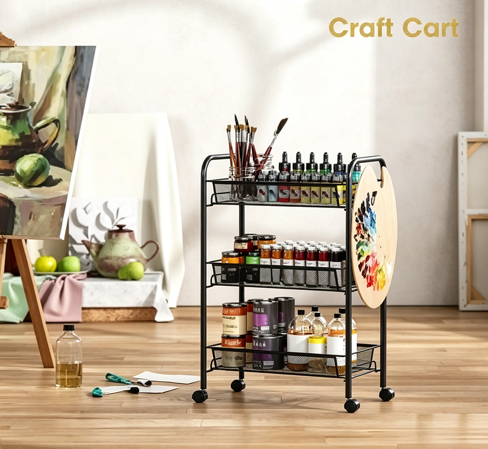 Multi-Tier Rolling Storage Cart with Mesh Baskets – 3/4/5-Tier Carbon Steel Utility Cart on Wheels